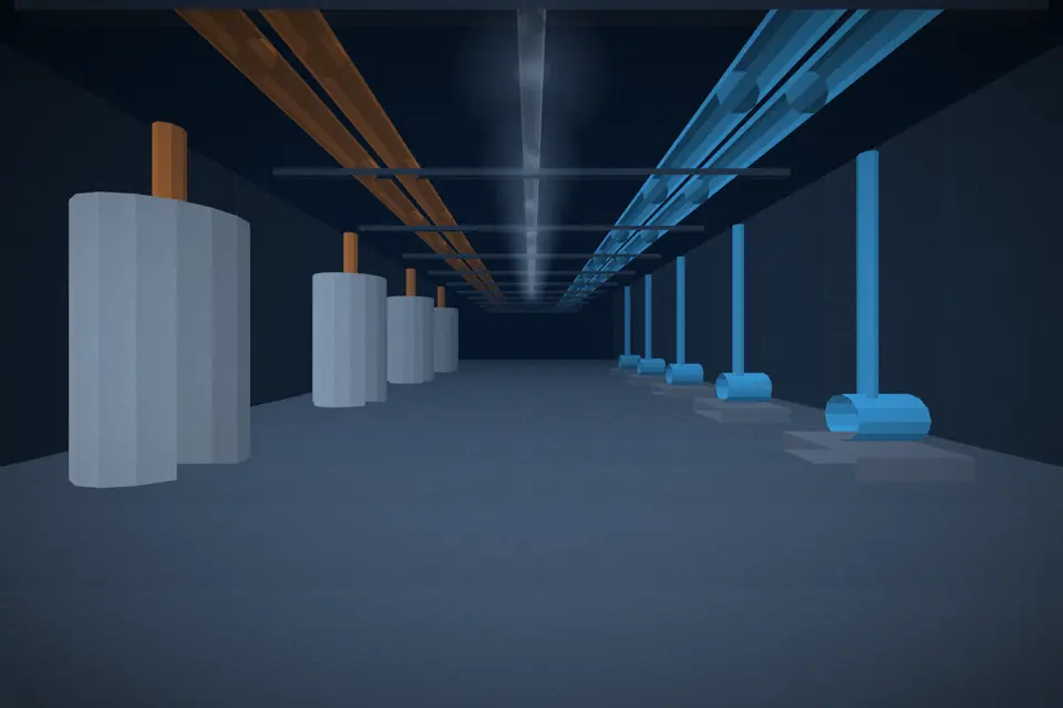 Visualisierung einer Technikzentrale mit Behältern, Pumpen und Rohrleitungen