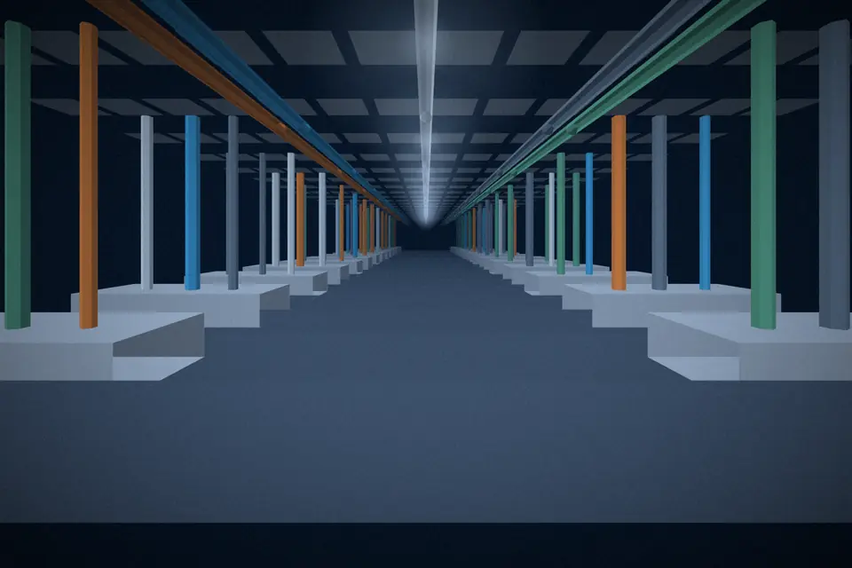 Visualisierung eines Sub-Fab-Bereichs mit vertikalen Medienleitungen